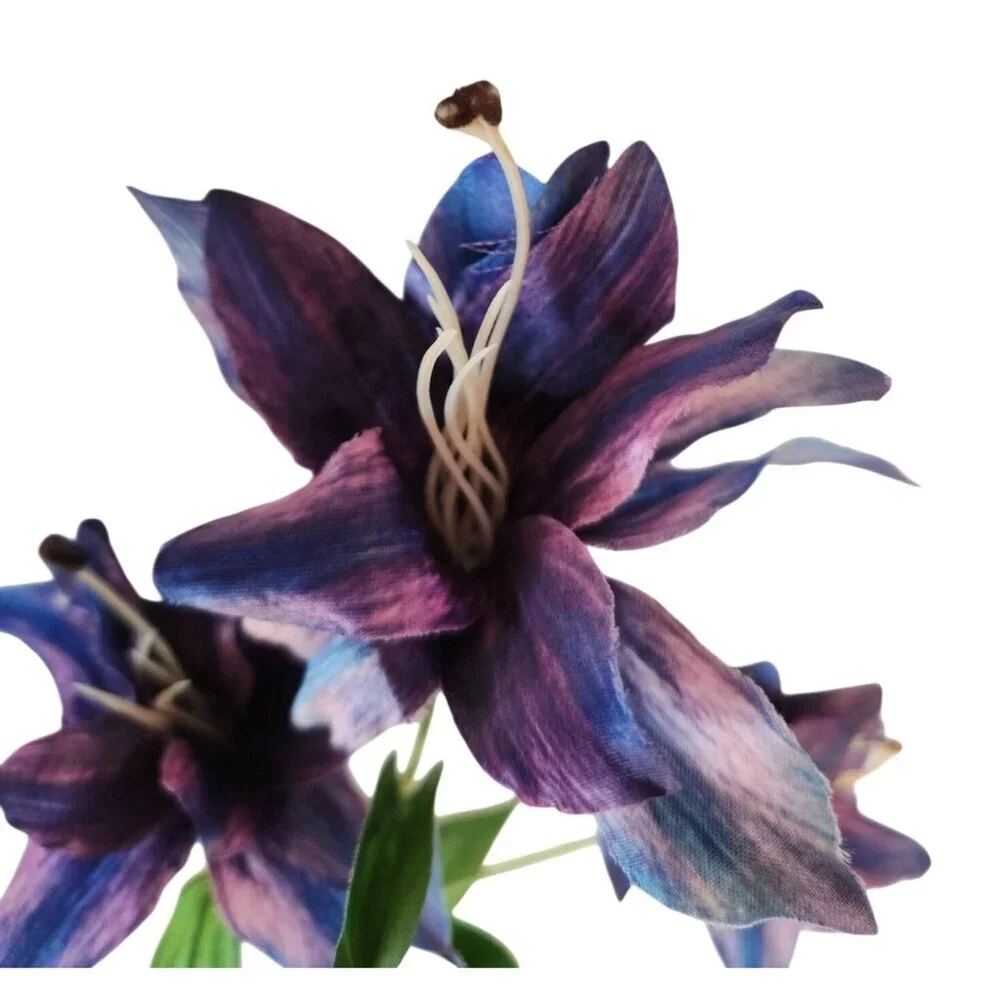 Luxury Artificial Tiger Lily Stem 34 Inch | Purple Blue Faux Lily | Designer Art
